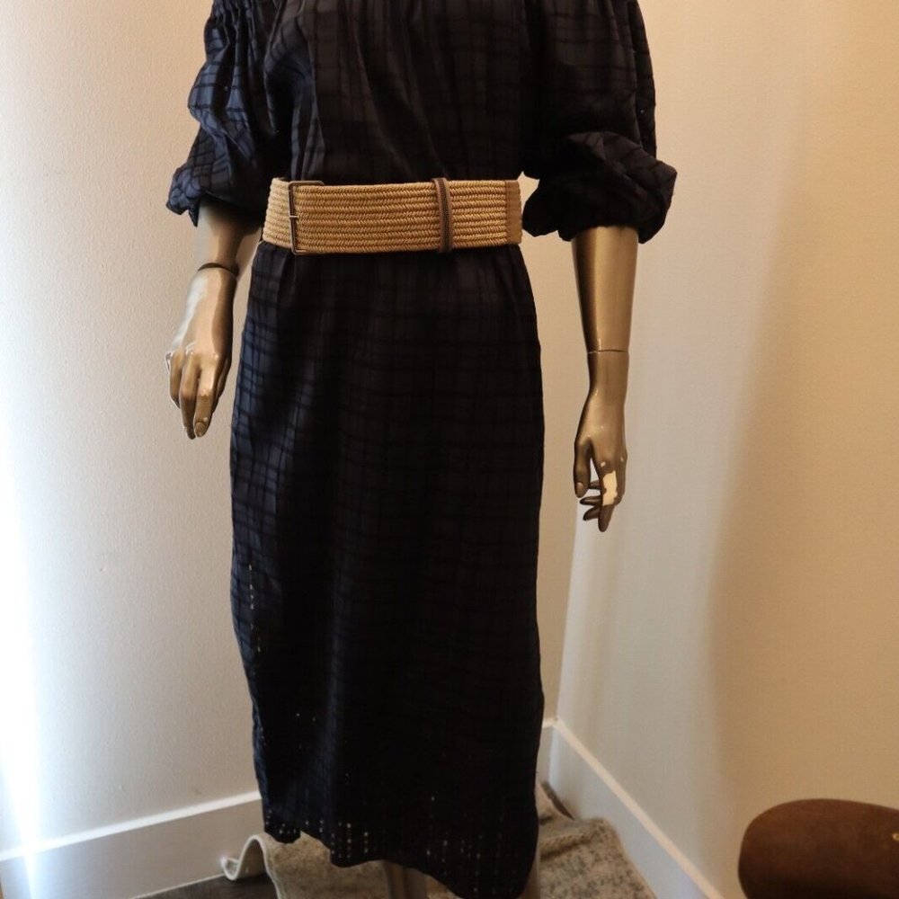 Brunello Cucinelli Idi Midi Dress Off Shoulders Navy Raffia Monili Belt Medium - Picture 7 of 15